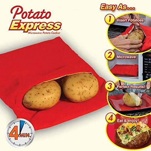 Pack of 4 Microwave Potato Cooker Reusable Microwave Bag for Potato Express Pouch Cooking in Just 4 Minutes Red Microwave Oven Pouch Accessories for Potato Cooker
