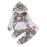 GBSELL 2PCS Toddler Kids Baby Boy Girl Clothes Floral Hooded Pocket Tops + Pants Set (Gray, 24 Month)