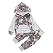 GBSELL 2PCS Toddler Kids Baby Boy Girl Clothes Floral Hooded Pocket Tops + Pants Set (Gray, 24 Month)
