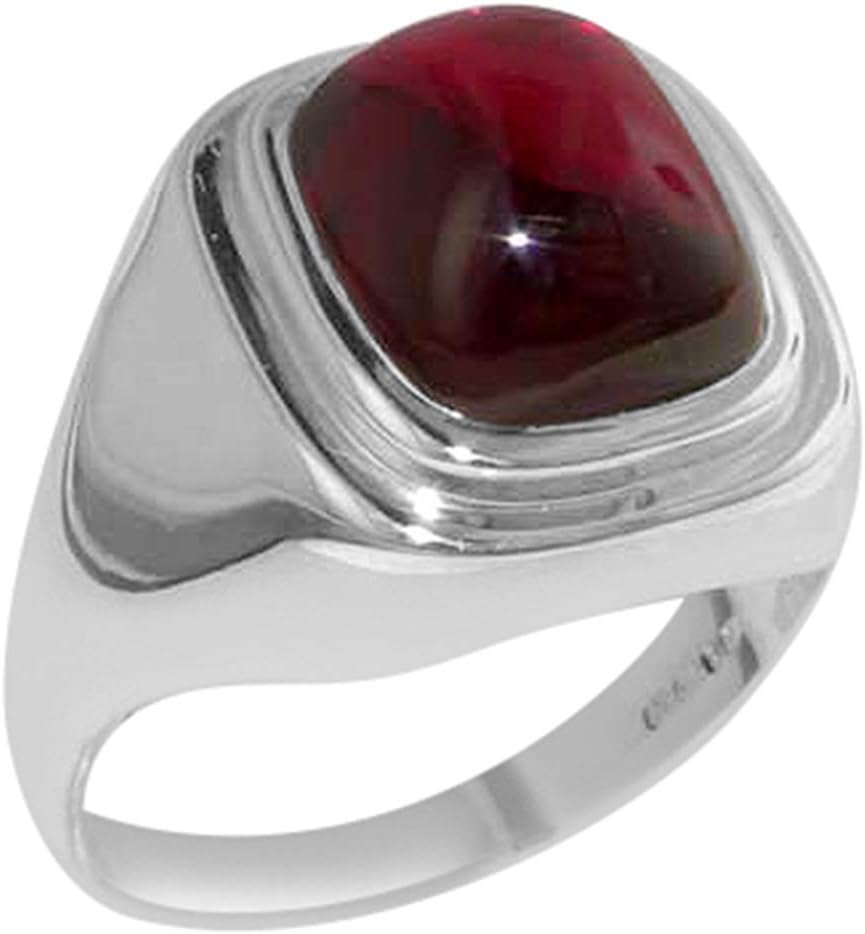 LetsBuyGoldGents Solid 925 Sterling Silver Synthetic Cabochon Ruby Mens Mans Signet Ring - Sizes 6 to 13 Available