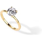 PAVOI 18K Sterling Silver Gold Round Cut Solitare 1.5 CT Moissanite Engagement Rings for Women - Moissanite Wedding Band for Women - Stone Promise Rings