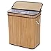SONGMICS Divided Laundry Hamper Two-section Basket Double Dirty Clothes Storage Sorter with Lid Handles and Removable Liner Natural Bamboo Color ULCB64Y