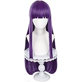 Aadesso Purple Wig for Anime Frieren at the Funeral Long Fluffy Cosplay Wig Synthetic Hair Hallween Christmas Party Wigs for Woman with wig cap