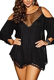 IYISS Plus Size Sexy Lingerie BabyDoll Sleepwear Night Shirt (5XL, Black)