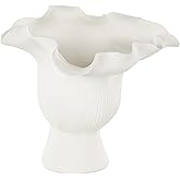 Deco 79 Ceramic Abstract Decorative Vase Floral Inspired Centerpiece Vase with Linear Grooves, Flower Vase for Home Decoration 9" x 8" x 8", White