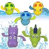JollySweets Turtles Hippo Crocodile Wind Up Toys Floating Bath Toys 5 Pcs, Bathtub Toys for Toddlers, Clockwork Water Toys Swimming Toys Boys and Girls
