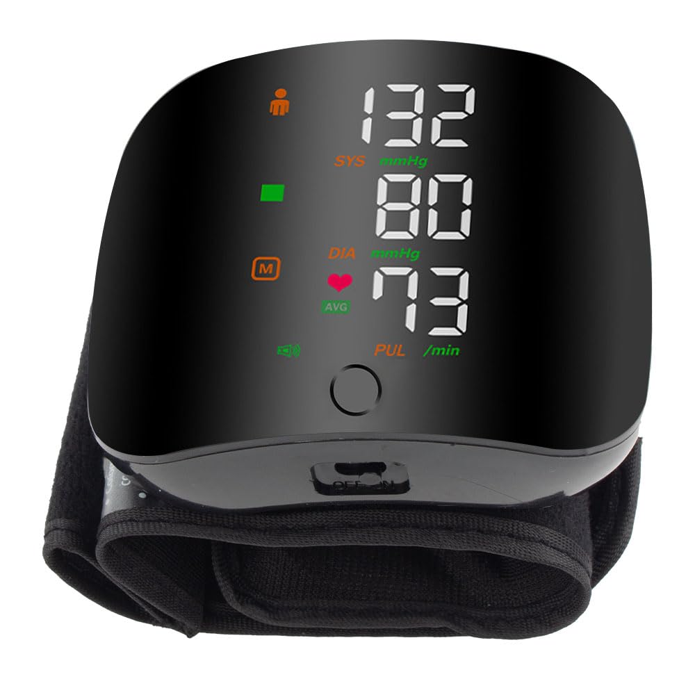 Vmxlso Wrist Blood Pressure Monitor, Automatic Blood Pressure Monitors Wrist, Blood Pressure Monitors with LED Touch Screen, 99x2 Reading Memory, Automatic Voice, for Home Use
