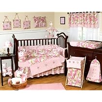 Unique Crib Bedding Khaki and Pink Camo Camouflage Military Baby Girl Bedding 9pc Crib Set