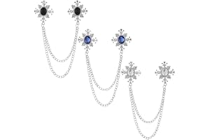 Shuxy 3PCS Men's Brooch Hanging Chain Brooch Black Blue White Stone Cross Crystal Tassel Chain Brooch Metal Brooch Suit Stud Lapel Pin Vintage Rhinestone Breastpin Wedding Brooch Pin, Silver