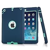 iPad Mini Case, ROKE Fashion 2in1 Hybrid Protective Heavy Duty Protection Shock-absorption Impact Resistant Case For Pad Mini 2/3 Case (Mint Green/Dark Blue)
