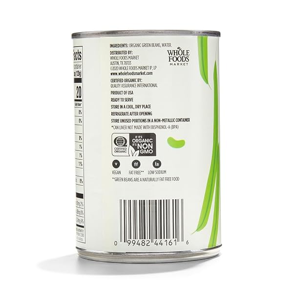 365 BY WHOLE FOODS MARKET, ORGANIC CUT GREEN BEANS, NO SALT ADDED, 14.5 OUNCE