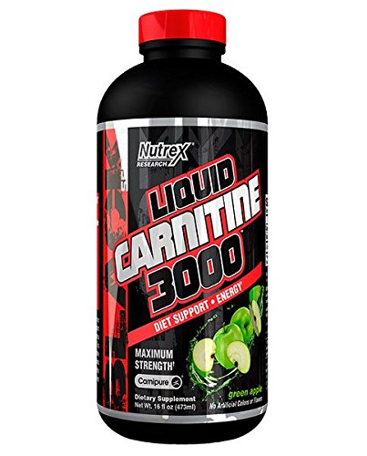 Nutrex Research Liquid L-Carnitine 3000, Green Apple, 16 Fluid Ounce