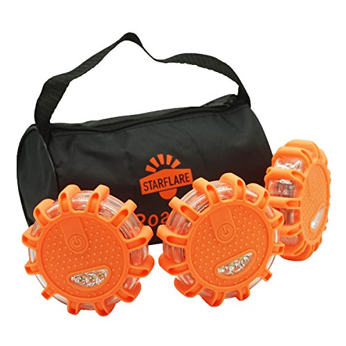 StarFlare LED Road Flares Emergency Disc Safety Light Flashing Roadside Beacon for Car Truck with Storage Bag (Pack of 3)