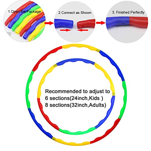 WeiMeet 3 Pack Hula Hoop for Kids and Adults, 32 Inch Adjustable Size Plastic Hula Hoops Rings for Sports Playing Games