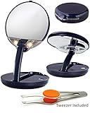 15X Lighted Adjustable Travel Compact Mirror with Stainless Steel Tweezers