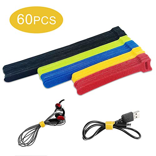OneLeaf 60 Pcs Reusable Fastening Cable Ties with Hook and Loop, Multi-Purpose Cable Straps Wire Ties Cable Management, Adjustable Fastening Cord Ties for Computer/TV/Electronics, 3 Sizes and 5 Colors - Thumbnail 7