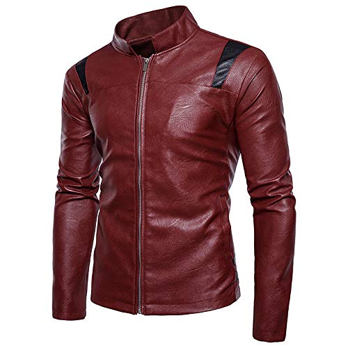 Men's Jacket, Shybuy Mens Slim Fit Classic Faux Leather Varsity Baseball Bomber Motorcycle Biker Jacket (Red, S)