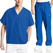 Cherokee Mens Workwear Scrub Set Medical/Dentist Uniform V-neck Top & Cargo Pant (Royal, Small)