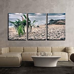 3 Piece Canvas Wall Art - Colors of Sky and Vegetation in a Thai Island Near Krabi - Modern Home Art Stretched and Framed Ready to Hang - 16"x24"x3 Panels