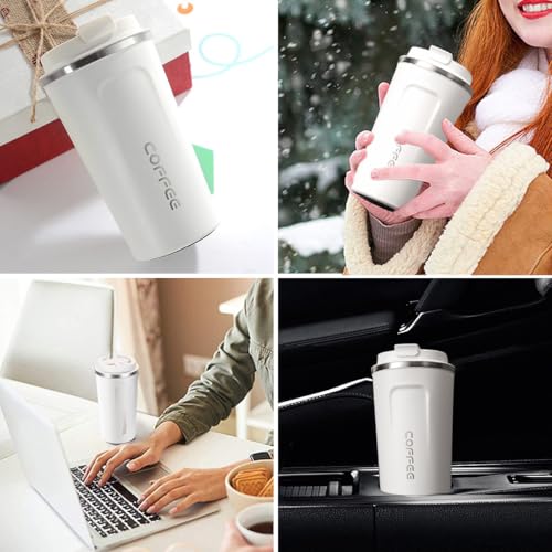 MXHIGO 2Pcs Termo Taza para Cafe de 510ml/18oz de Acero Inoxidable 304 con Tapa, Vaso Térmico de Café Frío y Caliente, Hermética Cero Derrames, Botella de Agua para Hogar, Oficina, Coche y Deportiva