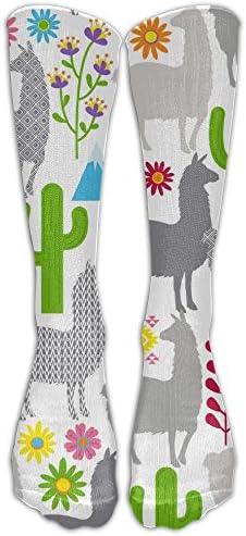 LJB Unisex Art Llama Cactus Flower Knee High Long Socks Athletic Sports Tube Stockings For Running,Football,Soccer