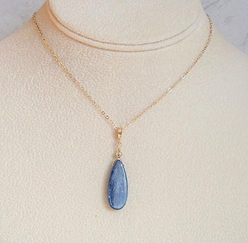 Blue Kyanite Teardrop Briolette Jewelry Pendant 20 Inch Gold Filled Necklace Gift Idea