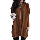 Poetsky Fall Womens Tunic or Tops to Wear with Leggings Long Sleeve Casual Long Shirts Blouses with Pockets