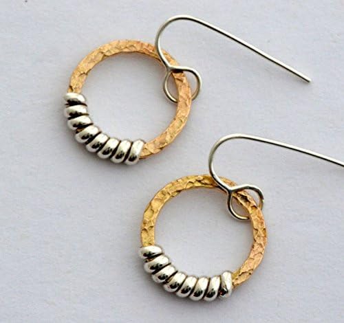 Little gold filled hoop earrings stering silver wire wrapped hammered dangle hoop earrings, hypoallergenic nickle free