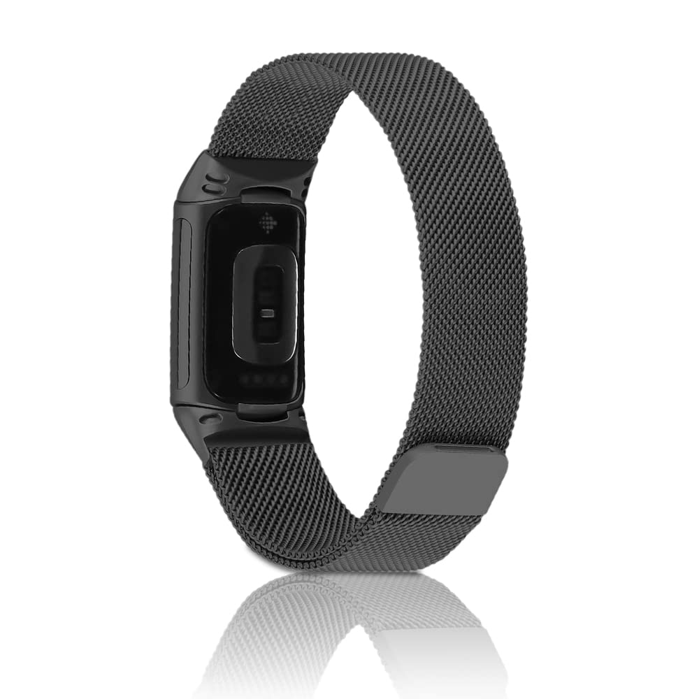 Niboow Strap Compatible with Fitbit Charge 6/Charge 5, Men Women Magnet Stainless Steel Metal Watch Bands Compatible with Fitbit Charge 6/Charge 5 - Black