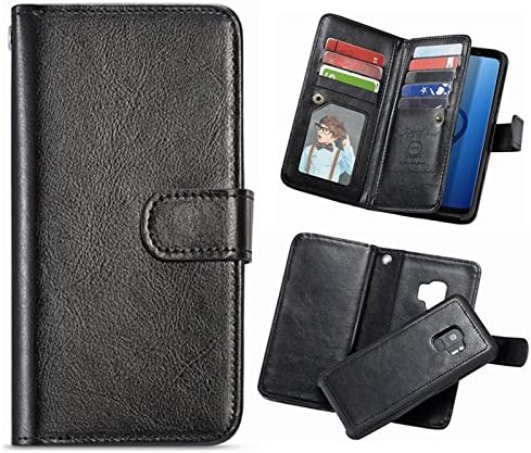 Galaxy S9 Plus Wallet Case,HYSJY S9 Plus PU Leather Detachable Magnetic 9 Card Slots Holder for Women With Shockpfoof flip Slim Cover Shell Cash Pocket Fit Samsung Galaxy S9Plus 6.2inch (9 Card-Black)