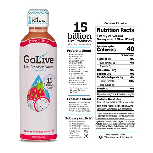 GoLive Probiotics for Women, Men and Children with Vitamin D3 - Prebiotics and Probiotics for Gut and Digestive Health - Doctor & Dietitian Recommended - Dragon Fruit Flavored Water