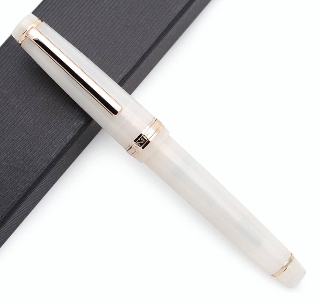 JINHAO 82 Celluloid Fountain Pen Acrylic Ink Pen with Ink Converter (Fine Nib, Gold Clip-Transparent White)
