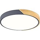 Vikaey Modern LED Ceiling Light, Minimalist Wood Flush Mount Ceiling Light Fixture, 4000K Not Dimmable, Circle Lighting Lamp 