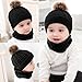 2PCS Toddler Baby Knit Hat Scarf Winter Warm Beanie Cap with Circle Loop Scarf Neckwarmer (Black)