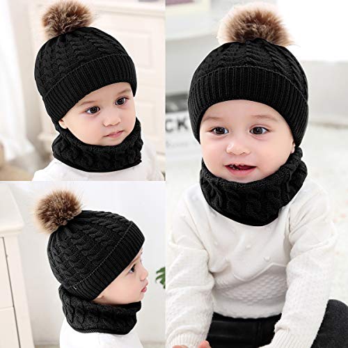Yinuoday 2PCS Toddler Baby Knit Hat Scarf Winter Warm Beanie Cap with Circle Loop Scarf Neckwarmer