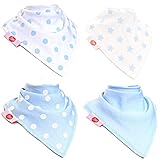 Zippy Fun Baby and Toddler Bandana Bib - Absorbent 100% Cotton Front Drool Bibs with Adjustable Snaps (4 Pack Gift Set) Boys Blue and White