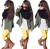 Franterd Baby Girls Clothes Set, Long Sleeve T-Shirt Tops+Coat+Pants Outfits (Army Green, 4T)