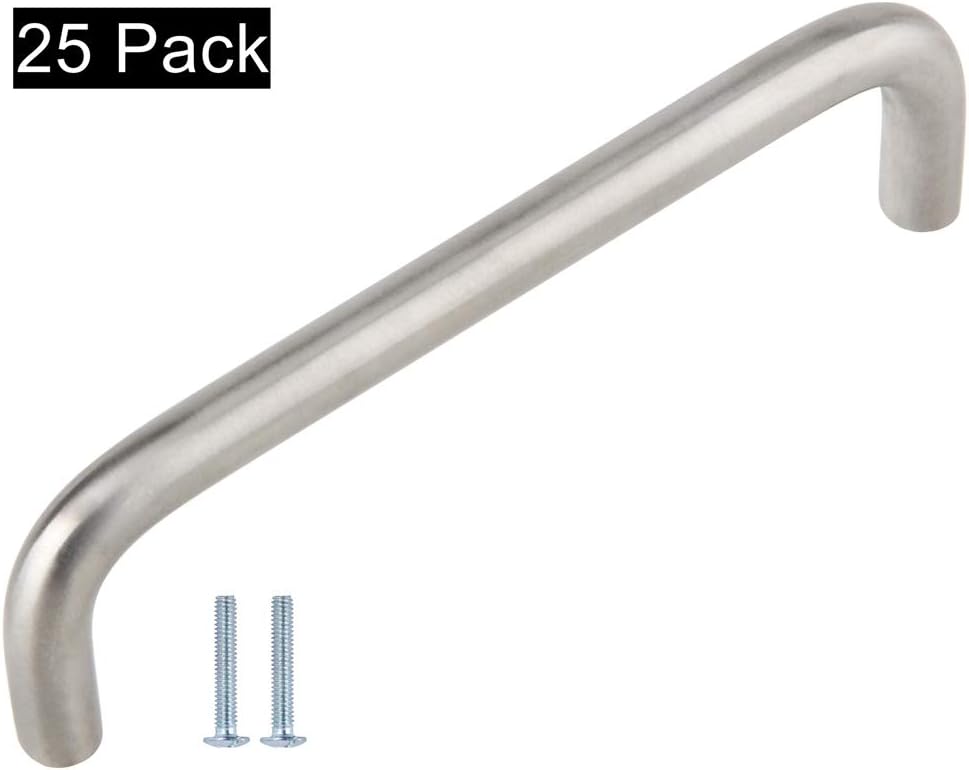 Silverline P5101/ P5102/ P5103 Solid Wire Pulls Ultra-Minimal Cabinet Handles for Cupboard Drawer Pulls (25, Satin Nickel, Centers 3-3/4" (96mm))