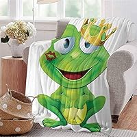 KFUTMD All Season Throw Blanket Frog Prince Cartoon Character with Golden Yellow Crown Lipstick Mark on Lips Love Multicolor Dorm Bed Baby Cot Traveling Picnic W40 xL60