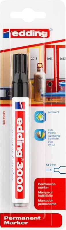 3000 Permanentmarker - schwarz - 1 Stift - Rund-Spitze 1,5-3 mm - schnell trocknender Permanent Marker - wasserfest, wischfest - für Karton, Kunststoff, Holz, Metall - Universalmarker