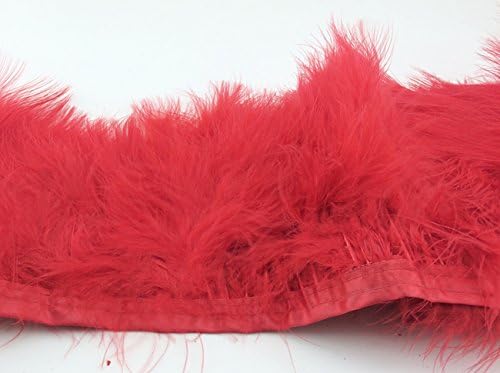 Turkey Feathers Trims Fringe With Satin Ribbon Tape for Dress Sewing Crafts Costumes Decoration Pack of 2 yards (red)