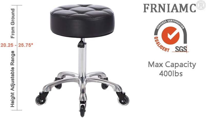FRNIAMC Adjustable Salon Stool with Roller Style Wheels Hydraulic Swivel Rolling Stool Larger Seat Heavy Duty (400lbs Load Capacity) for Salon Office Home Use (Black): Kitchen & Dining