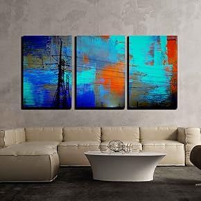 3 Piece Canvas Wall Art - Landscape with Power Lines Abstract - Modern Home Art Stretched and Framed Ready to Hang - 16"x24"x3 Panels
