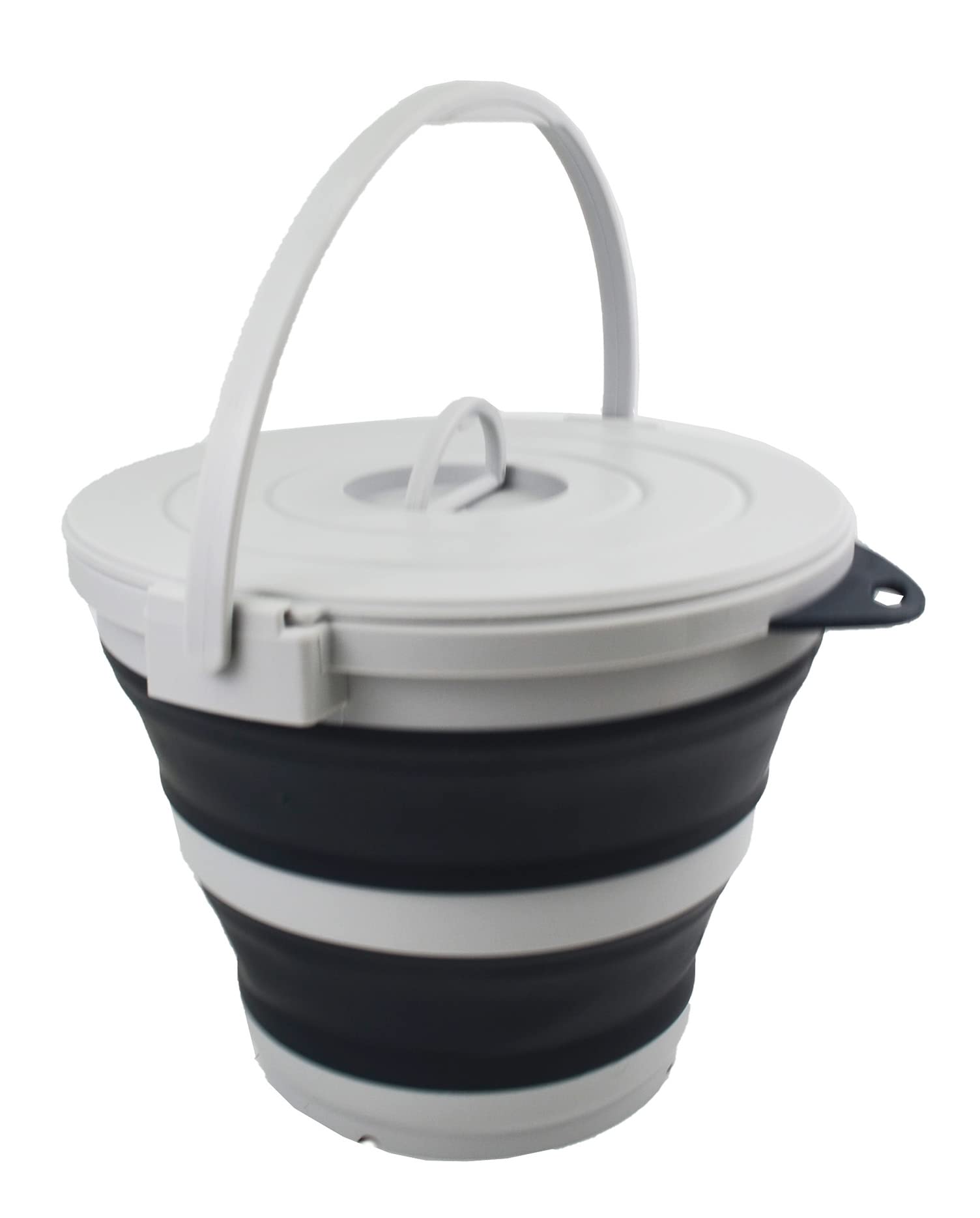 SAMMART 10L Collapsible Fishing Bucket with Locking Lid - Foldable Round Tub - Portable Plastic Water Pail - Space Saving Outdoor Waterpot (Grey/Slate Grey)
