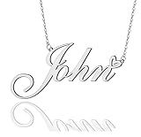 AOLO John Heart Name Necklace Silver Stainless