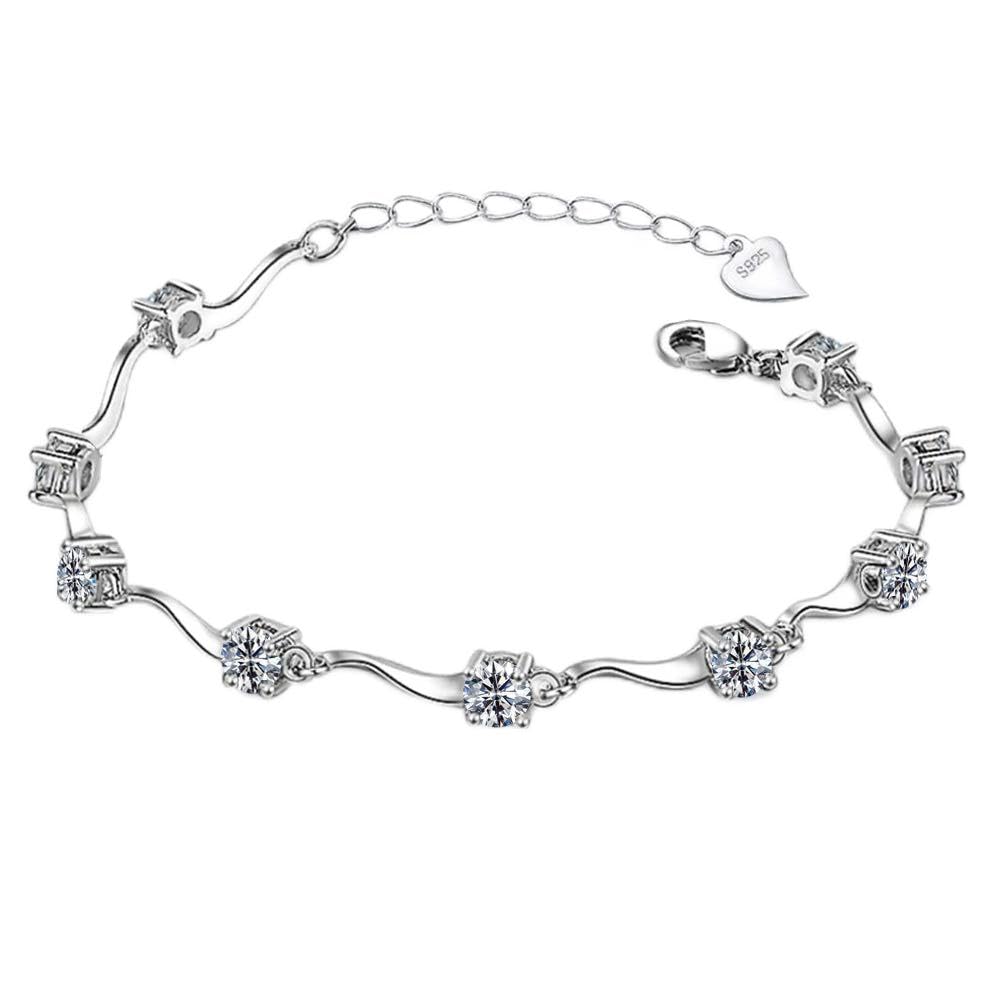 Epoch World Ladies Crystal White Gold Plated Silver Bracelet with Shiny Cubic Zirconia jewelry bracelets for Women Girls with a Gift Box