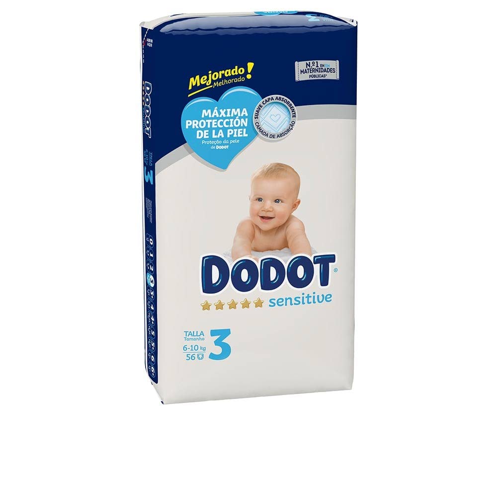 DODOT Sensitive Diapers, 6 to 10 kg, White, Size 3, Vanilla, 56 Count