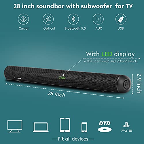Wohome 2.1 Sound Bar for TV with Wired Subwoofer, 28 Inch 120W Wireless