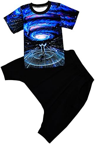Vividda Kids Boys Galaxy Print Shirt Top with Black Harem Pants Hip Hop Outfit Set 7-8 Years Old Black