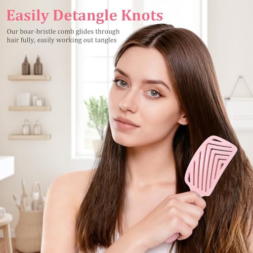 Euqvunn Hair Brush, Boar Bristle Brush with Double Filament Anti-Tangle and Brilliance, Soft Anti-Pull Comb for Thick and Long Hair